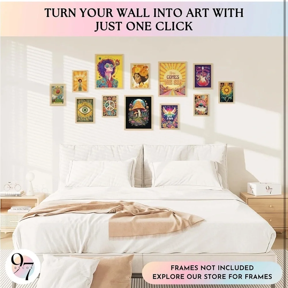 Brand New Boho Hippie Wall Art Decor Vintage Unframed Retro Groovy 70s Dorm
